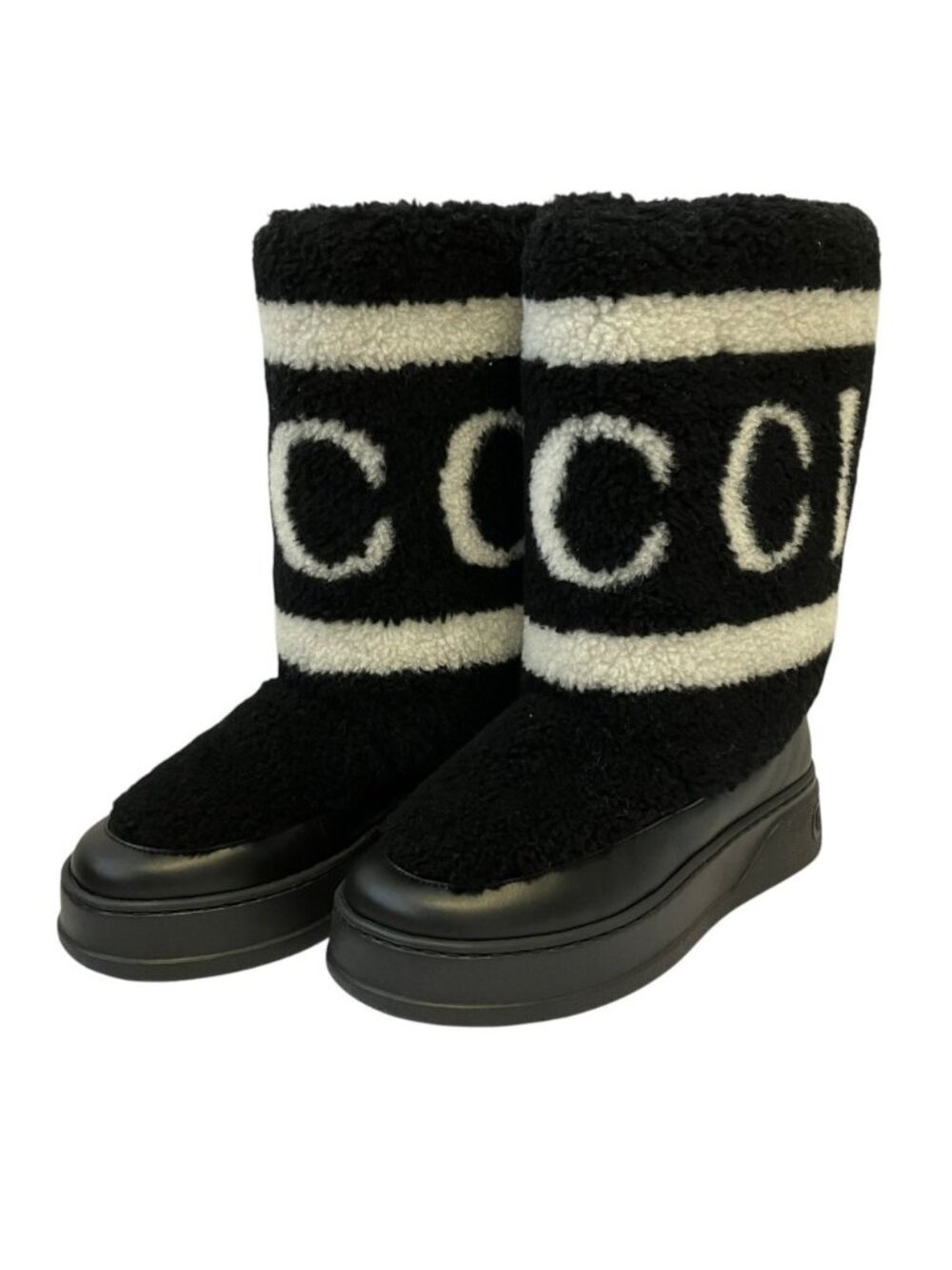 Gucci Logo Fleece Snow Boots 37 Black Autumn Winter
